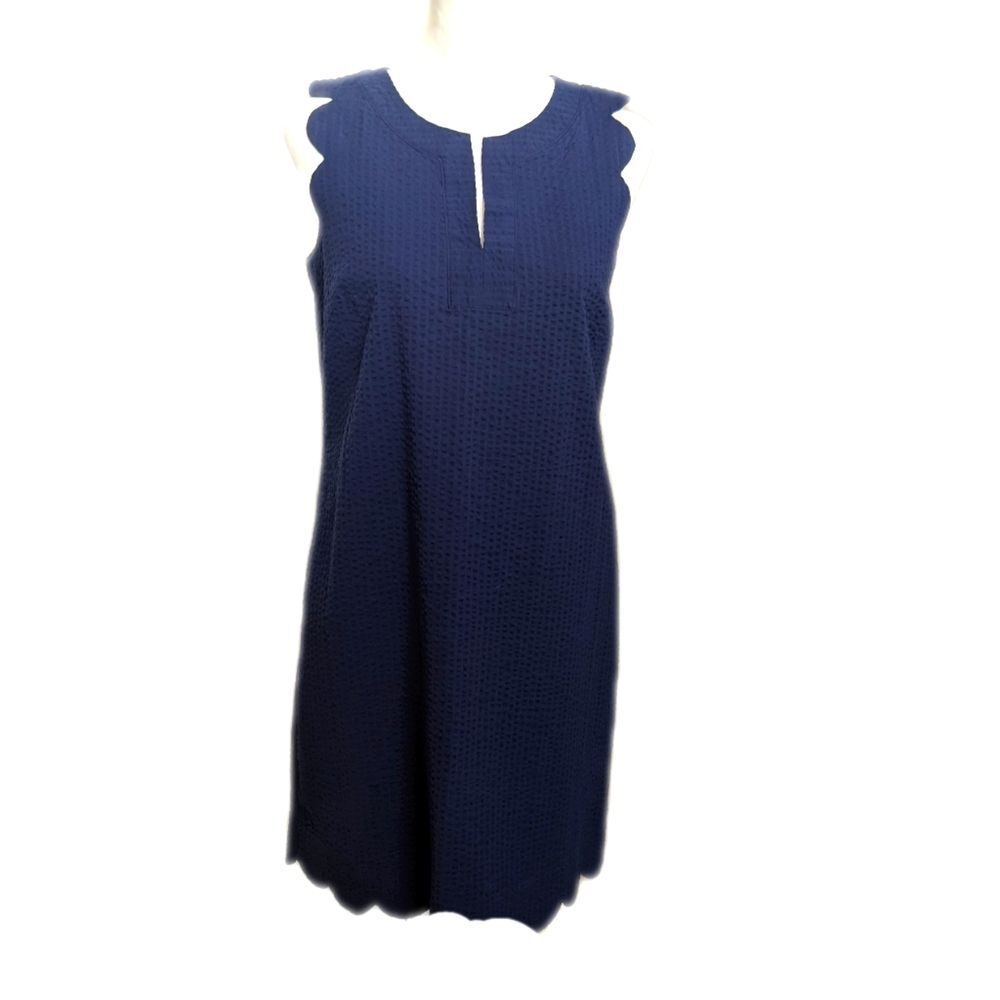 Vineyard Vines NWT seersucker scallop Cisco dress in deep bay navy 2